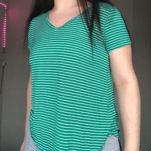 Striped V-Neck Tee (Green/White)